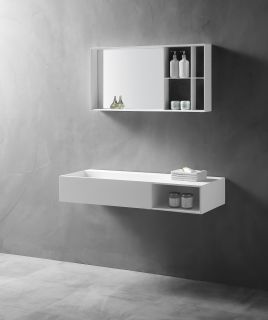 Подвесная тумба с раковиной ABBER Stein-1.0 R правая 100см белый матовый